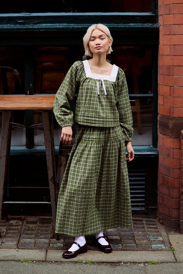 neon rose Flora Tiered Check Midaxi Skirt