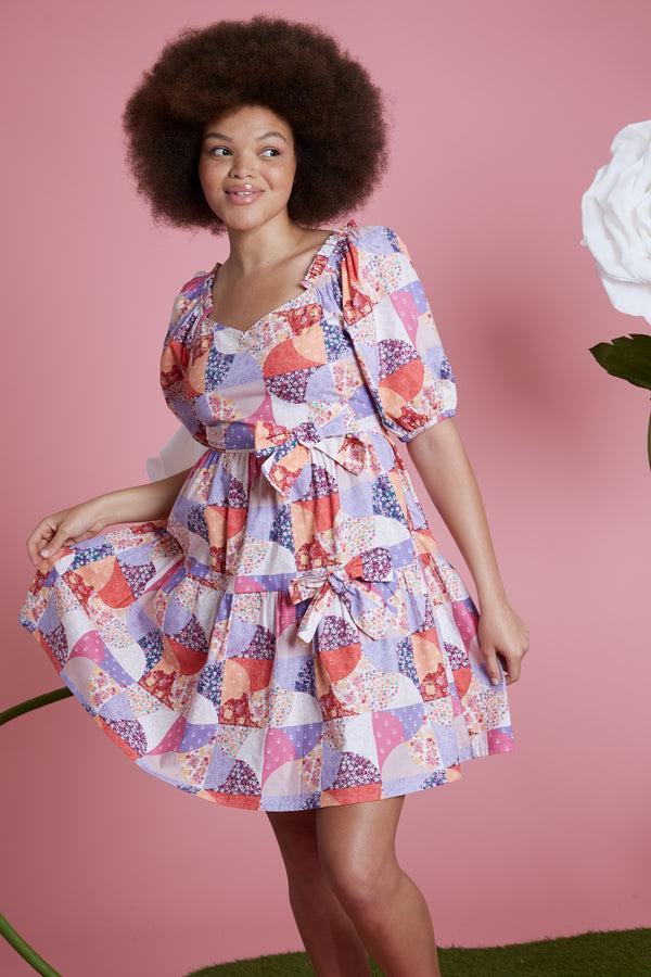 neon rose Florence Patchwork Print Dress - Curve