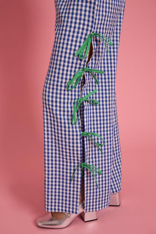 Neon Rose Lola Gingham Bow Wide Leg Trousers - Curve