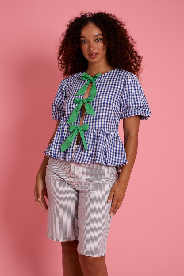 neon rose Lola Gingham Smock Blouse