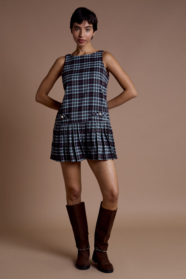 neon Rose Lula Tartan Pinafore Dress