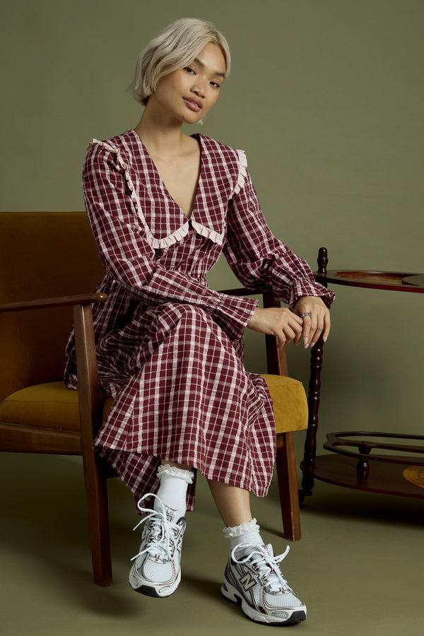 Neon Rose Mia Textured Check Midaxi Dress