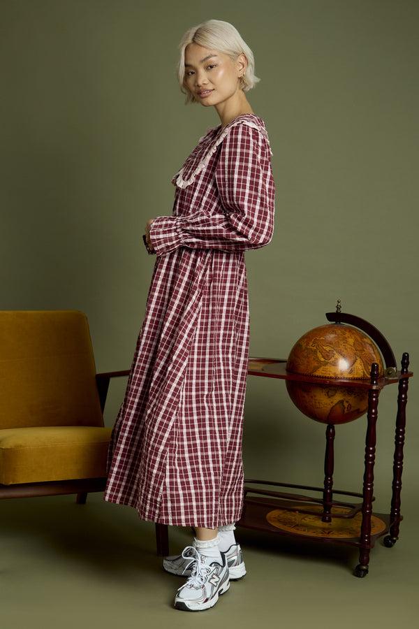 Neon Rose Mia Textured Check Midaxi Dress