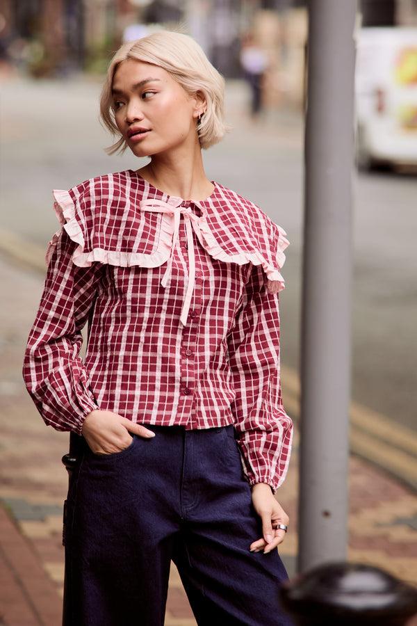 Neon Rose Mia Textured Check Print Blouse