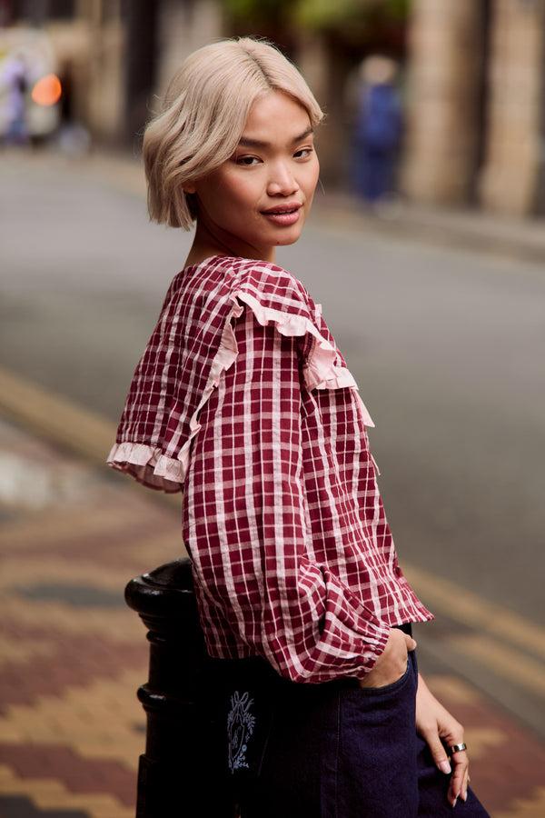 Neon Rose Mia Textured Check Print Blouse