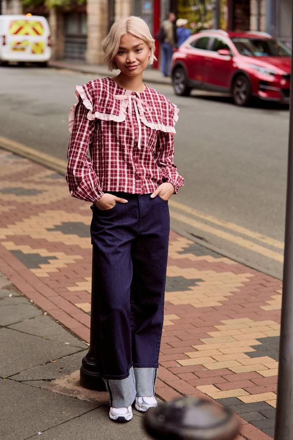 Neon Rose Mia Textured Check Print Blouse