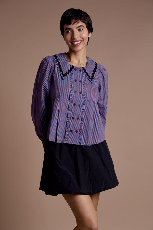 Neon Rose Nina Striped Collar Blouse