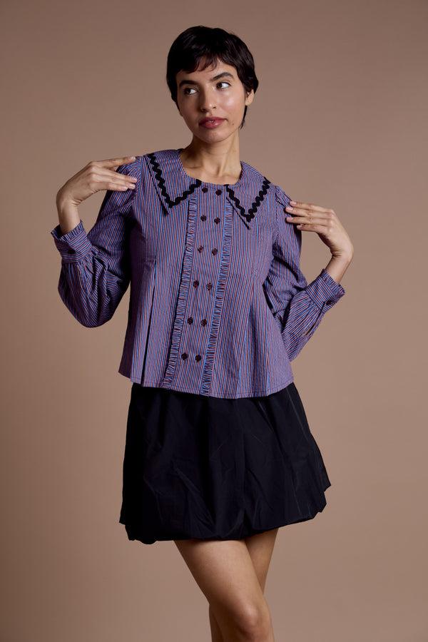 neon rose Nina Striped Collar Blouse