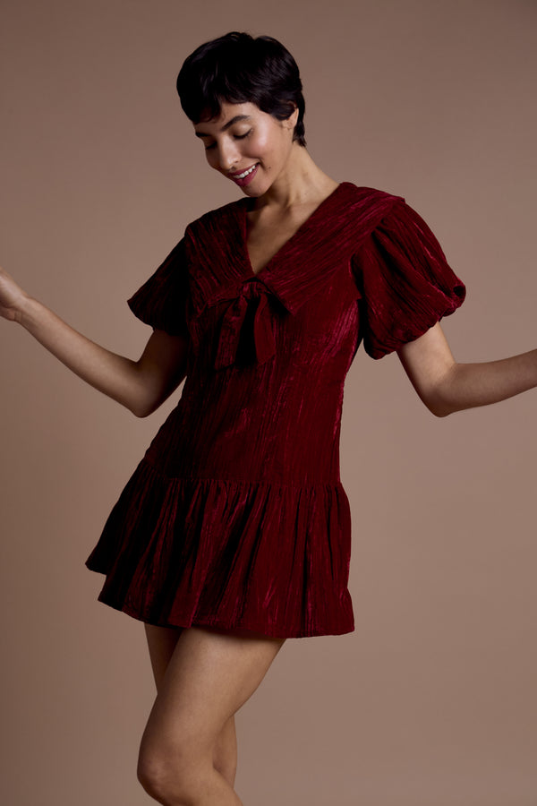 neon rose Sabrina Velvet Mini Dress