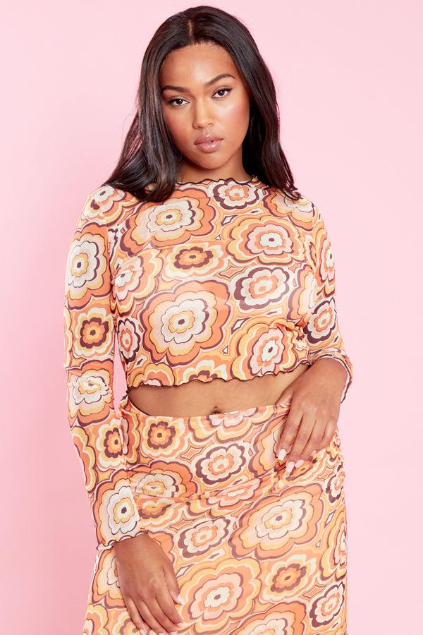 neon rose Sandy Mesh Crop Top - Curve