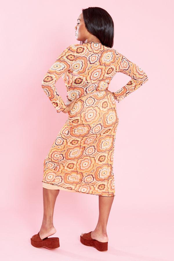 Neon Rose Sandy Mesh Midi Skirt - Curve