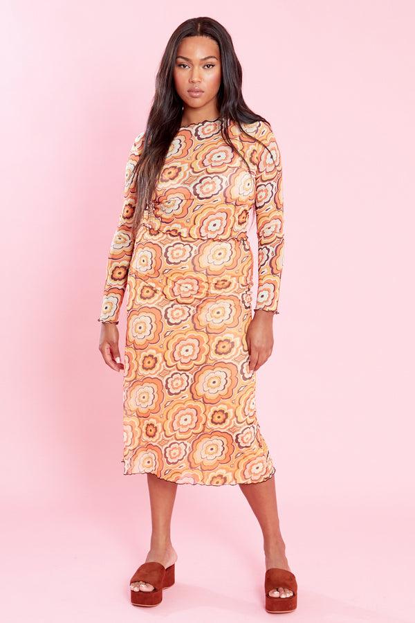 Neon Rose Sandy Mesh Midi Skirt - Curve