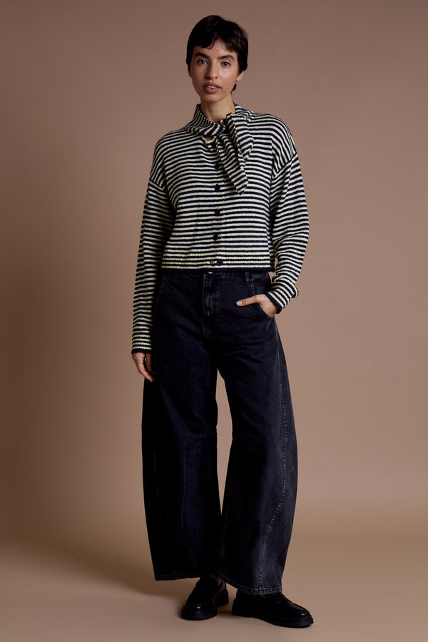 Neon Rose Tess Stripe Cardigan With Tie Detail