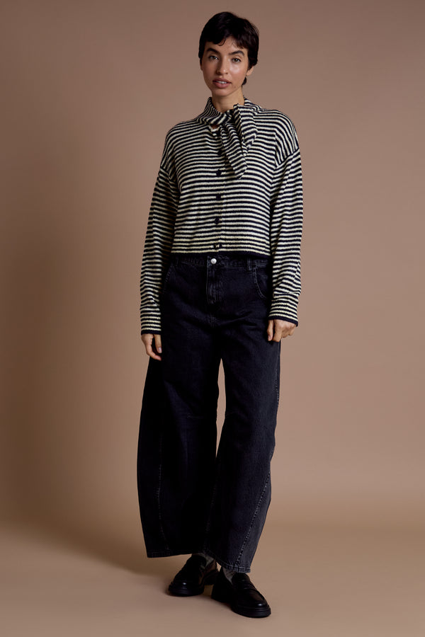 Neon Rose Tess Stripe Cardigan With Tie Detail