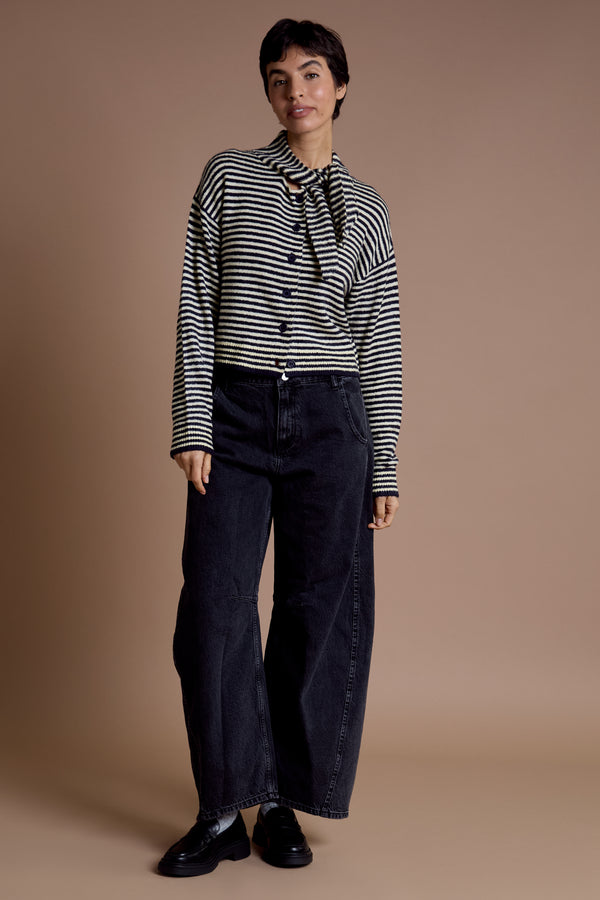 Neon Rose Tess Stripe Cardigan With Tie Detail