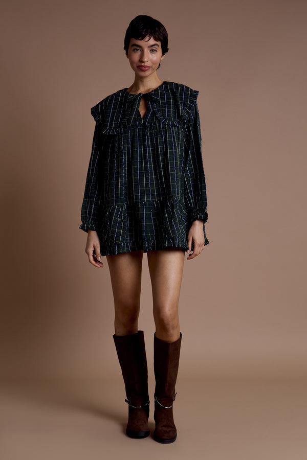 Neon Rose Tessa Oversized Collar Check Dress