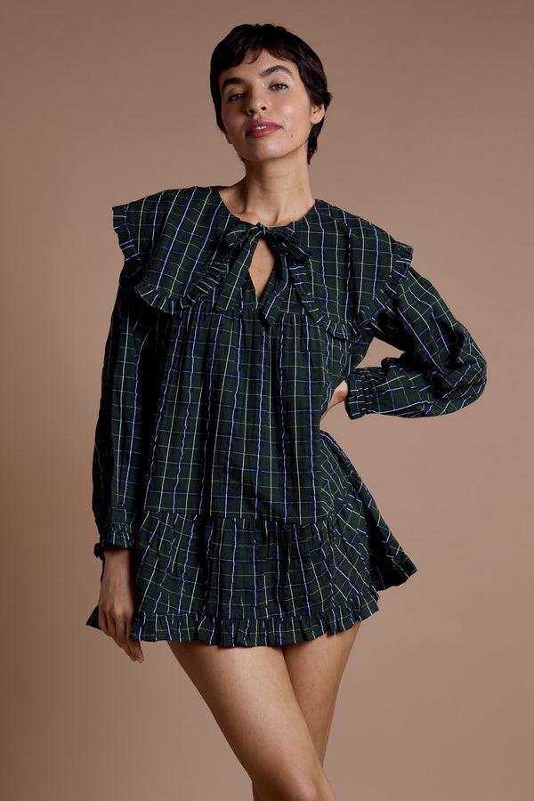 Neon Rose Tessa Oversized Collar Check Dress