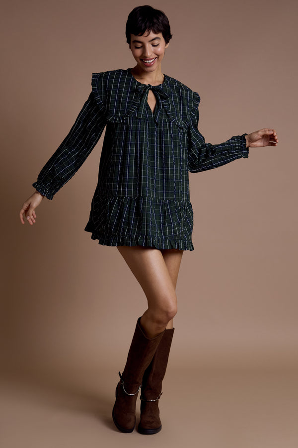 neon rose Tessa Oversized Collar Check Dress