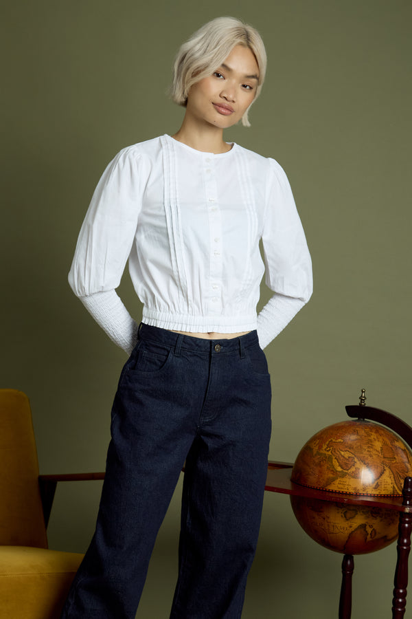 Neon Rose Trixie Puff Shirred Sleeve Blouse