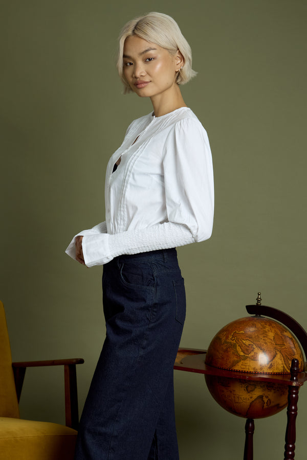 Neon Rose Trixie Puff Shirred Sleeve Blouse