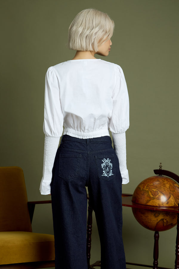 Neon Rose Trixie Puff Shirred Sleeve Blouse