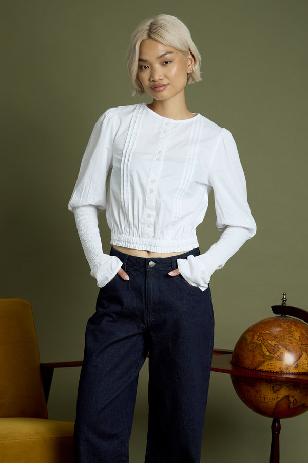 neon rose Trixie Puff Shirred Sleeve Blouse