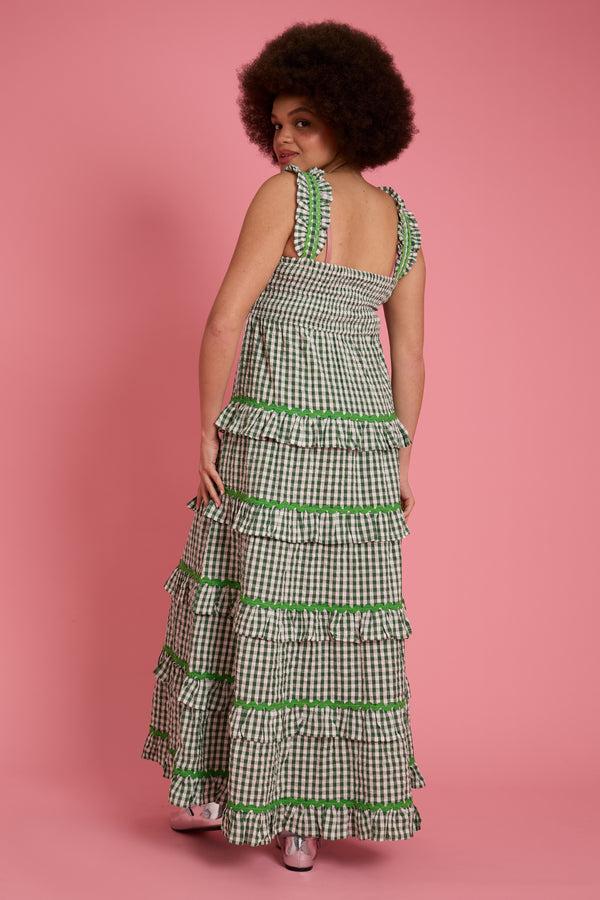Neon Rose Penny Gingham Ruffle Tiered Midaxi Dress - Curve