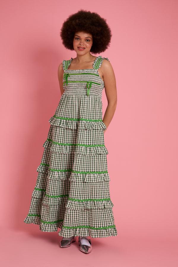 neon rose Penny Gingham Ruffle Tiered Midaxi Dress - Curve