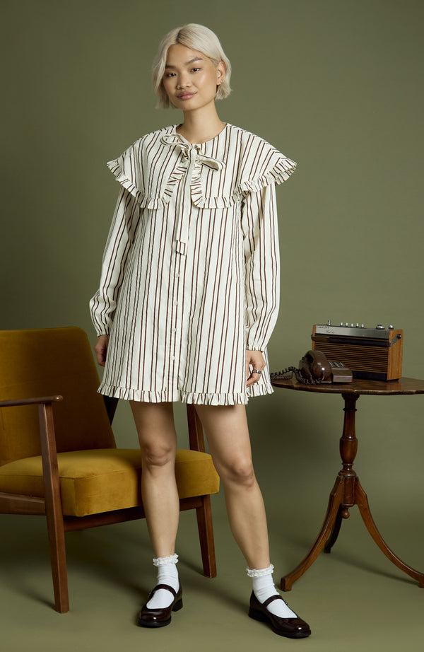 neon rose Rebecca Oversized Collar Mini Smock Dress