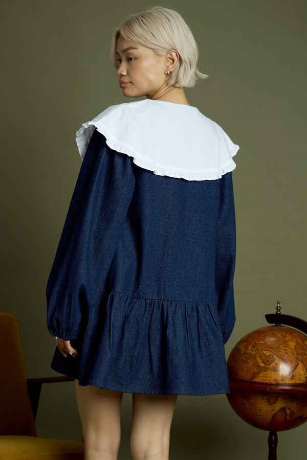 Neon Rose Zuri Oversized Collar Denim Mini Smock Dress
