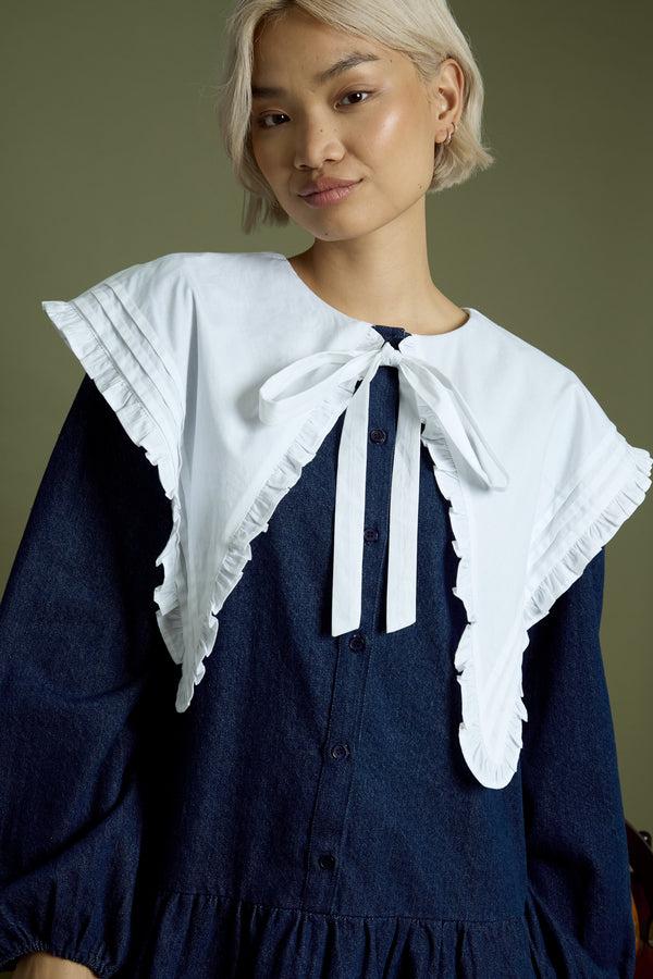 Neon Rose Zuri Oversized Collar Denim Mini Smock Dress
