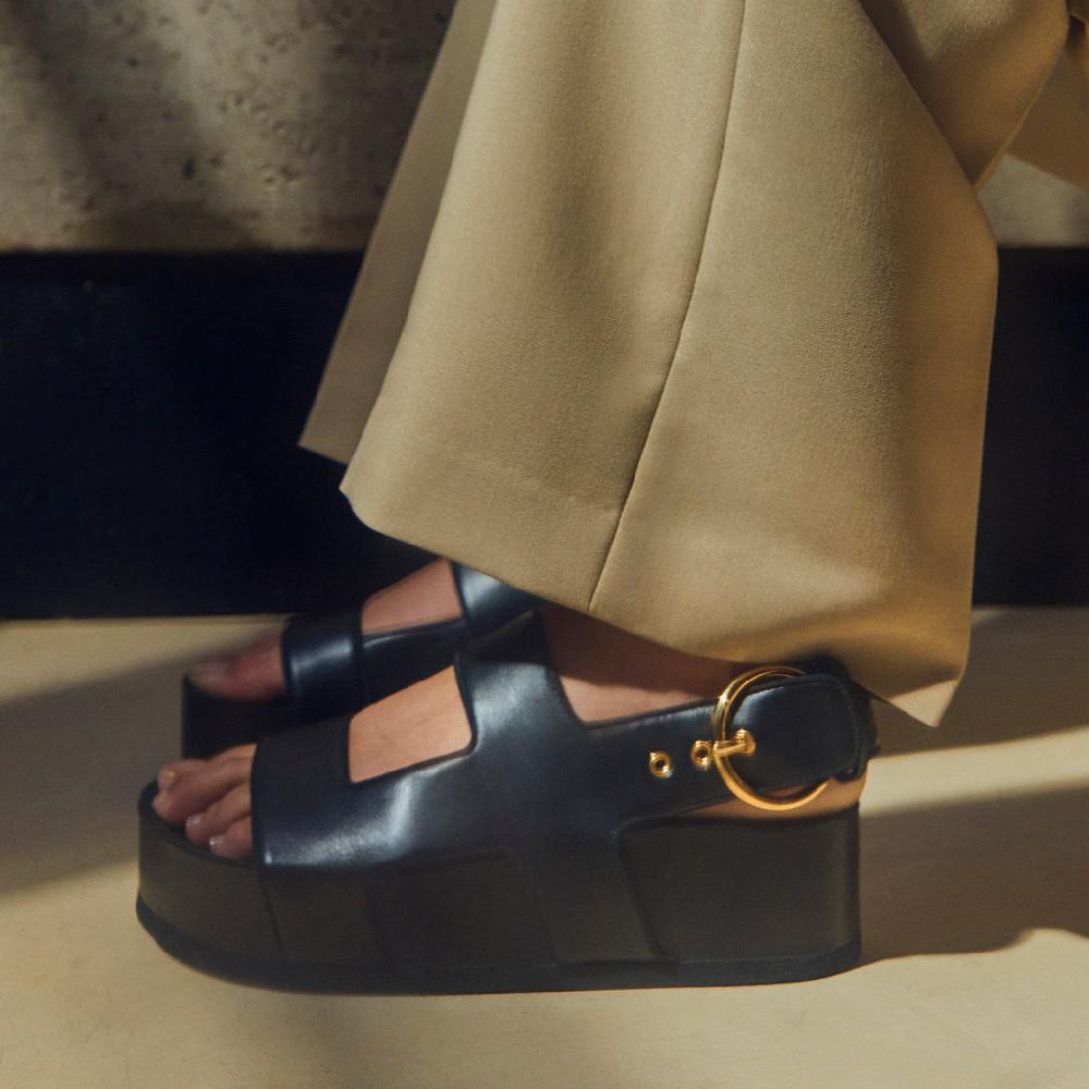 Neous Black Cher Platform Women's Leather Sandals Black