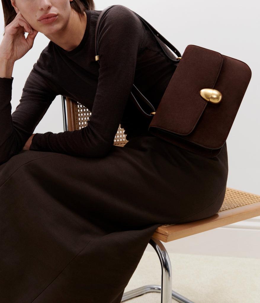 Neous Phoenix Calf Leather Suede Crossbody Bag | NEOUS Bags Dark Chocolate
