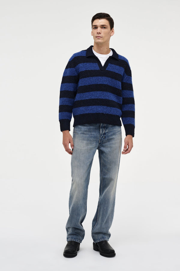 Neuw Brushed Stripe Rugby Polo - Ultra Marine