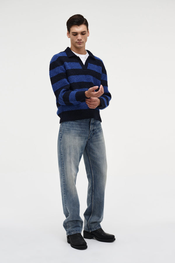 Neuw Brushed Stripe Rugby Polo - Ultra Marine