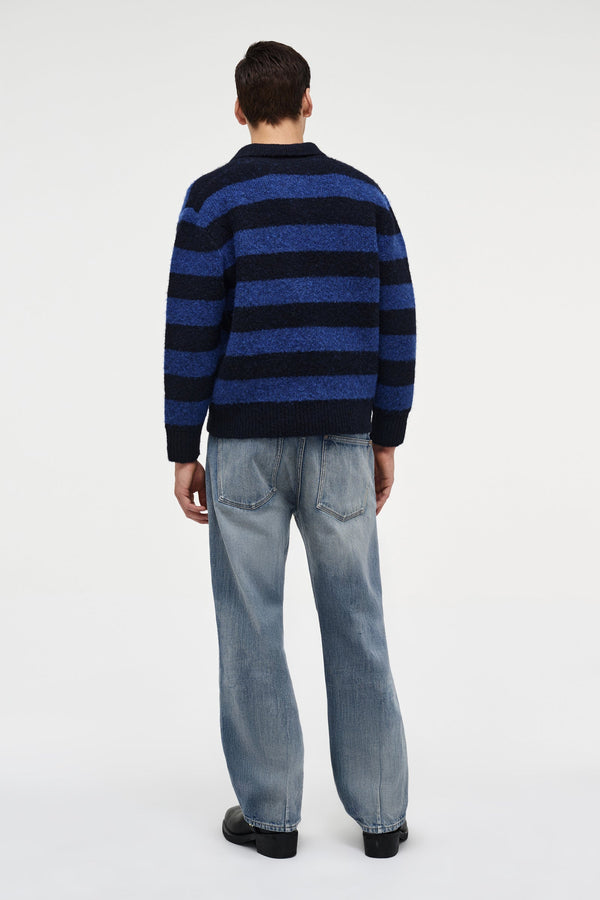 Neuw Brushed Stripe Rugby Polo - Ultra Marine