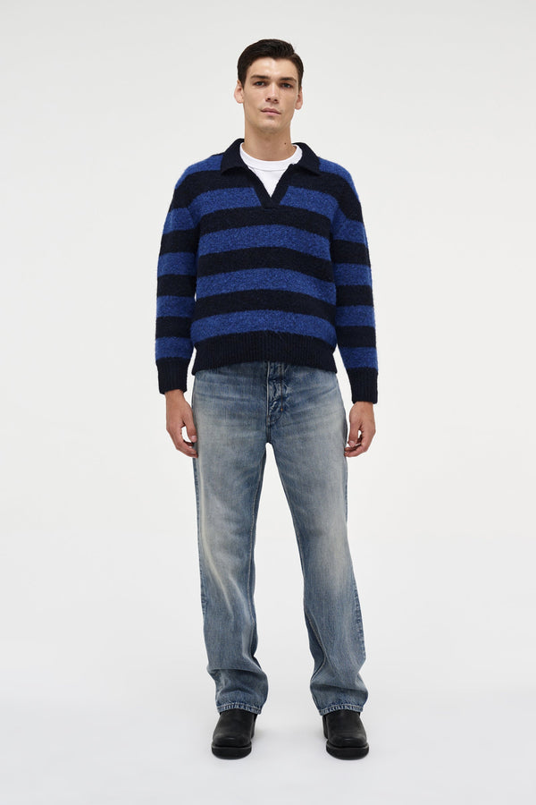 neuw Brushed Stripe Rugby Polo - Ultra Marine