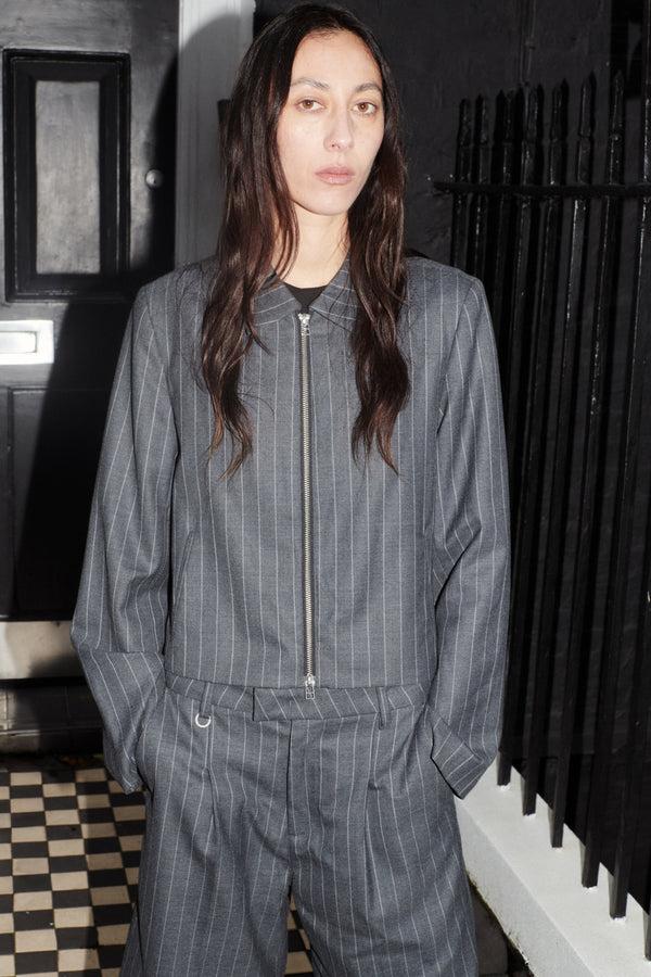 Neuw Pinstripe Zip Jacket - Charcoal