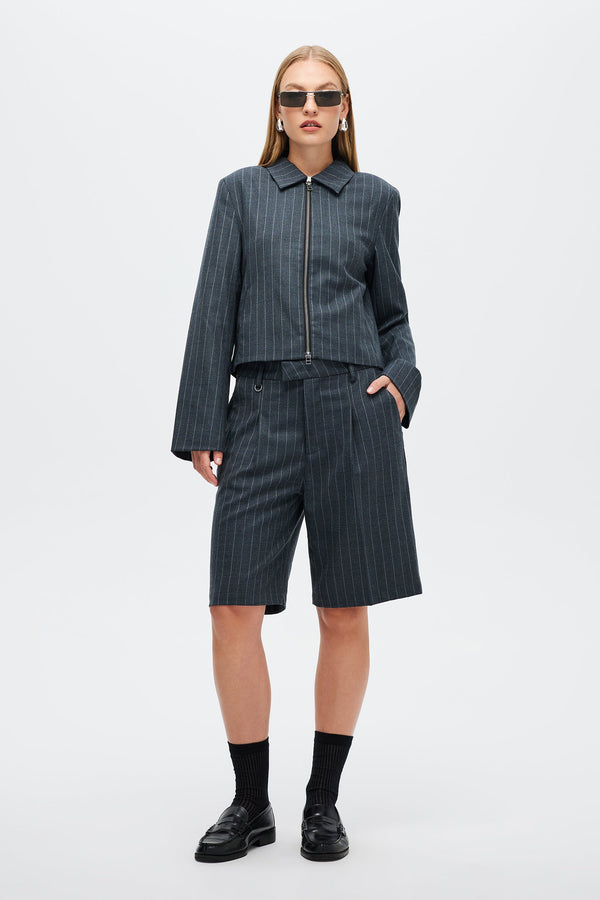 Neuw Pinstripe Zip Jacket - Charcoal