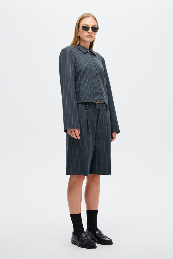 Neuw Pinstripe Zip Jacket - Charcoal