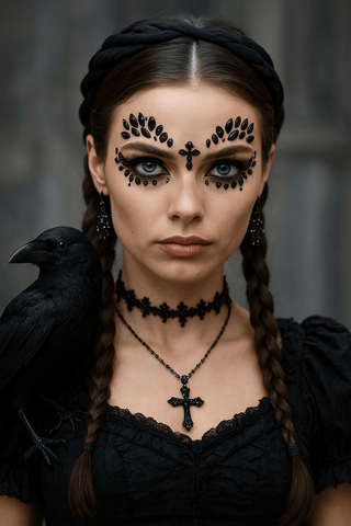 Neva Nude Black Lilith Crucifix Crystal Face Jewels