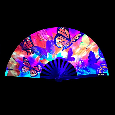 neva nude Butterfly Garden Super Blacklight Reactive Folding Fan