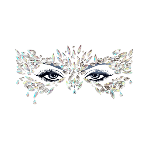 neva nude Chickadee Masquerade Clear Iridescent Crystal Jewel Face Sticker