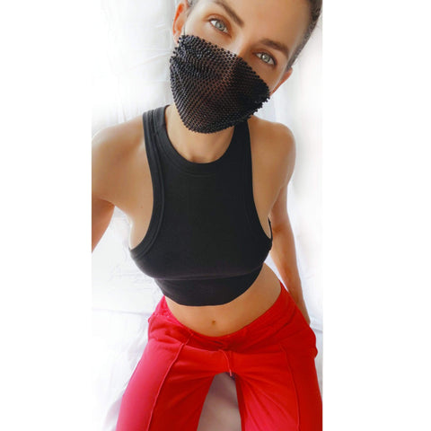 Neva Nude Chromatika Black Crystal Mesh Jewel Face Mask With Adjustable Loops