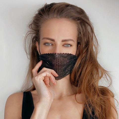 Neva Nude Chromatika Black Crystal Mesh Jewel Face Mask With Adjustable Loops