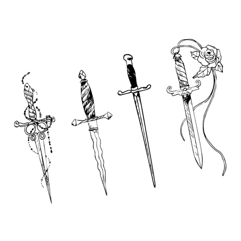 Neva Nude Daggers With Swagger Large Temporary Tattoo Pack