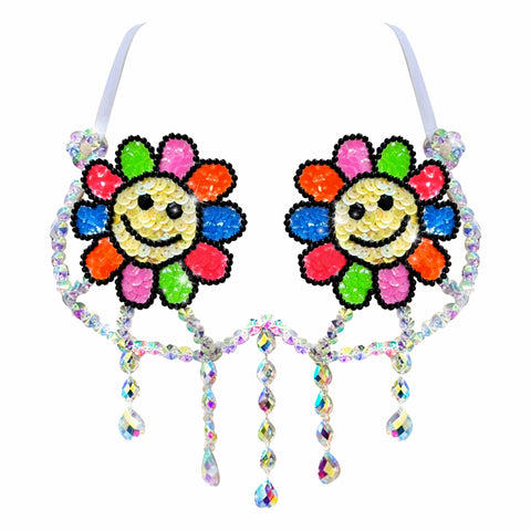 neva nude Daisy Delights Smiley Blacklight Crystal Carnival Bra