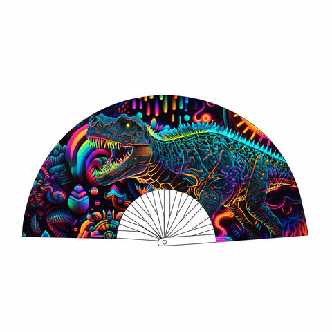 neva nude Dino Fan Neosauraus Neon Blacklight Folding Fan