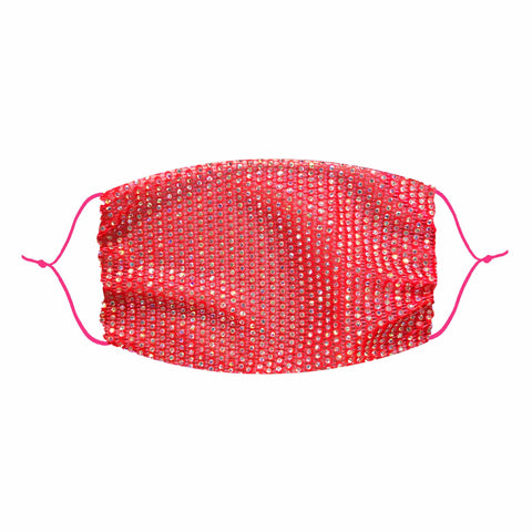 neva nude Edge of Glorie Hot Neon Pink Crystal Mesh Jewel Face Mask With Adjustable Loops