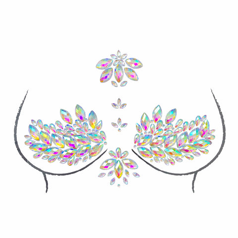 Neva Nude Eve Clear Iridescent Crystal Jewel Nipple Sticker Crop Top